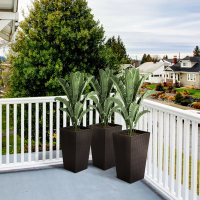 3 Tall Planters With Drainage, Outdoor Flower Pots For Patio, Indoor Office, Brown, Of 3, Drainage Hole Pots, Tree Garden, Front Door, 14.05"X24" H, Polypropylene