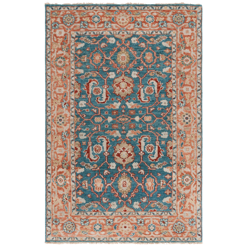 Samarkand 128 Area Rug In Turquoise / Rust, Rectangle 6' x 9'