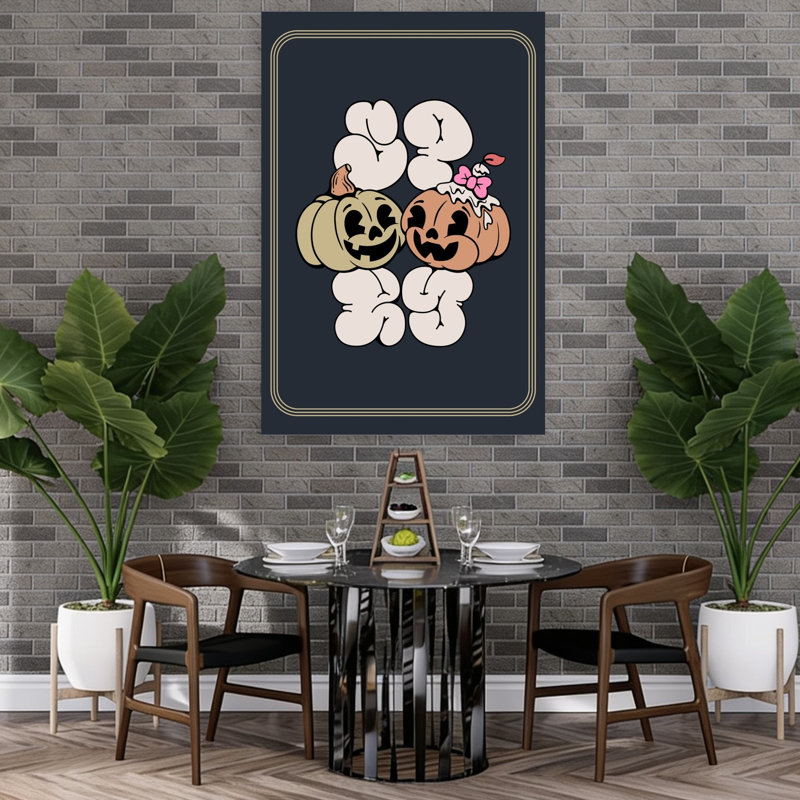 Affiche murale d'automne rétro vintage avec de jolies citrouilles Boo, H 60 po x l 40 po