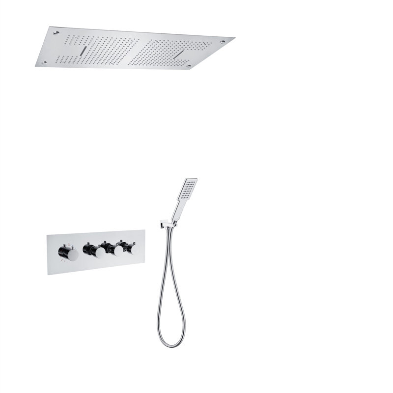 Système de douche thermostatique à DEL 20 po x 14 po avec fonctions de chute d'eau encastrées MATERMA encastré