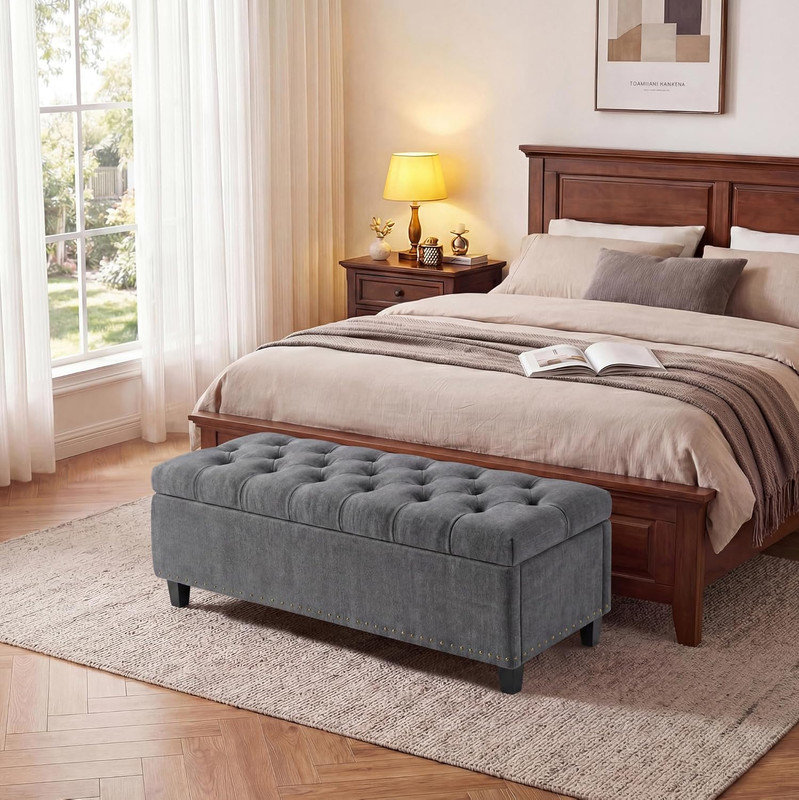 51" Extra Large Storage Ottoman Bench with 30-Gallon Capacity, 660 lbs Tufted Upholstered Bed Bench with Safety Hinge for Living Room, Bedroom, Entryway