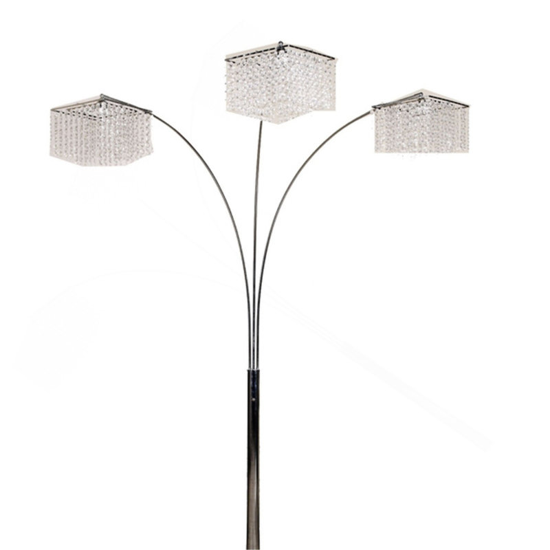 84" Tall Metal Floor Lamp With 3 Crystal Shaded Arches