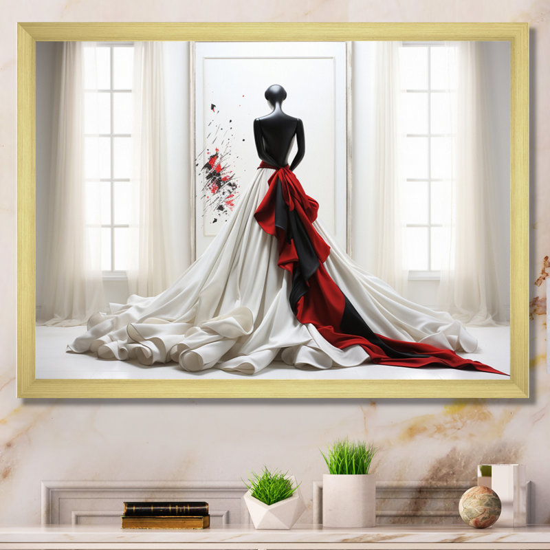 Rebouche Fashion - robe rouge élégance dévoilée II - imprimé, Cadre doré simple, H 12 po x l 20 po x P 1 po