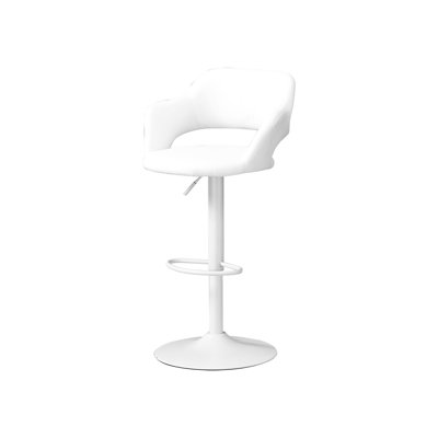 Modern Bar Stool, Swivel And Adjustable, White Metal Finish, Leather Look Seat, 25 - 30 Inch Lift, Home Counter Use Contemporary Stool Swivel, Adjustable Inches, Construction Seat