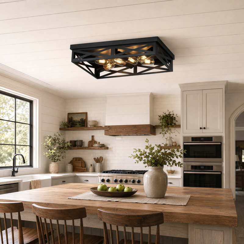 Industrial Square Cage Flush Mount Ceiling Light