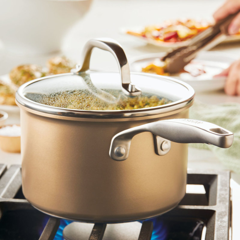 Anolon Ascend Hard Anodized Nonstick Saucepan with Lid, Induction Compatible - 3 Quart