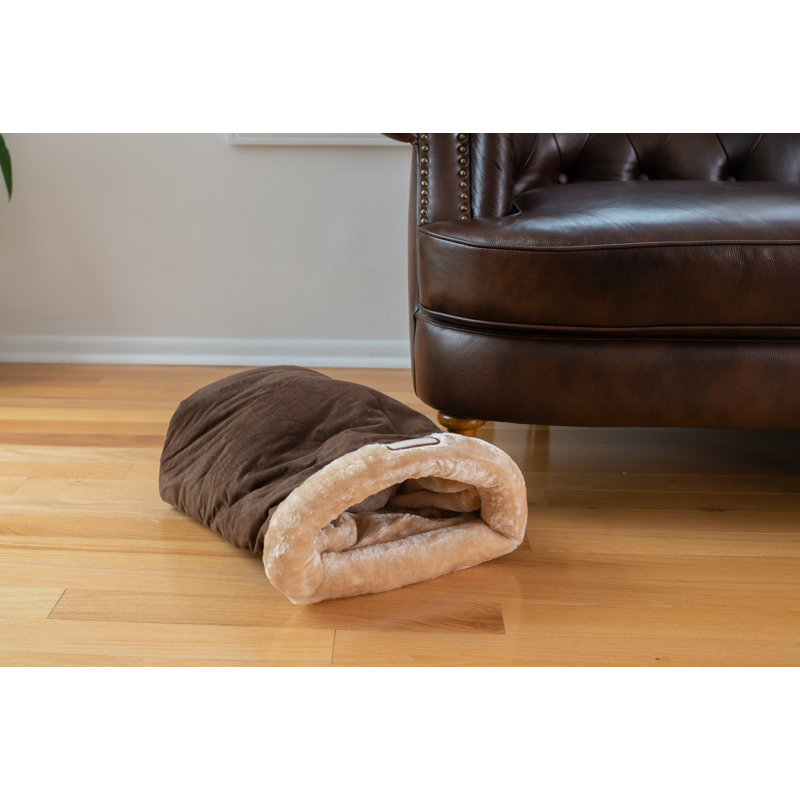 Mocha and Beige Faux Fur Cat Tunnel Bed