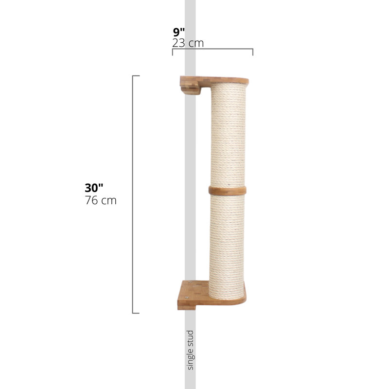 Deveraux Cat Scratching Post Wall Mounted Multiple Sizes, 30" H x 9" W x 11" D, Natural