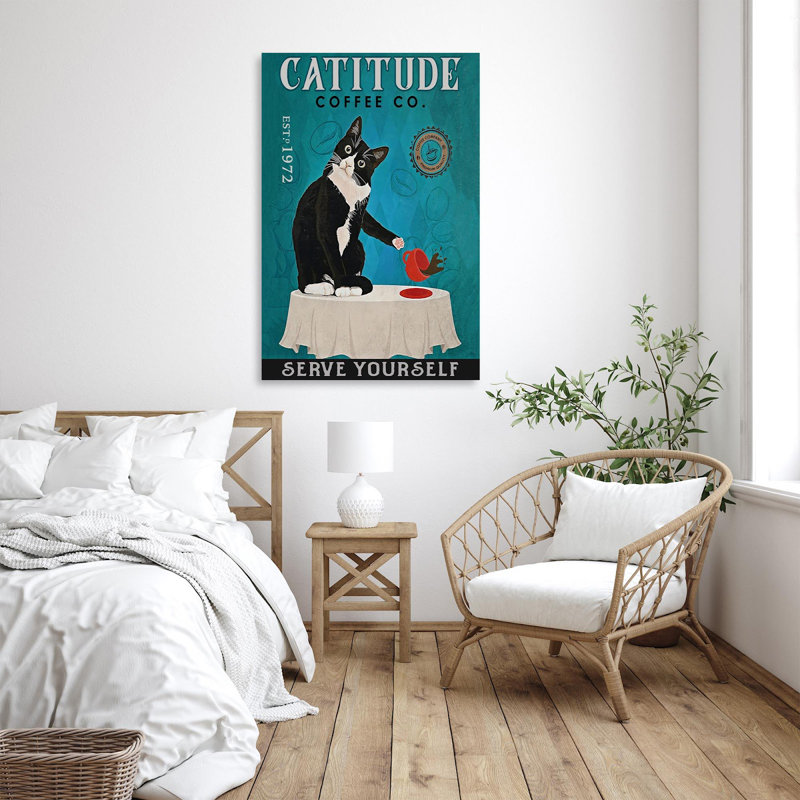 Cattitude Coffee Serve Yourself - 1 pièce, reproduction d'art graphique sur toile tendue, H 36 po x l 24 po x P 1,25 po