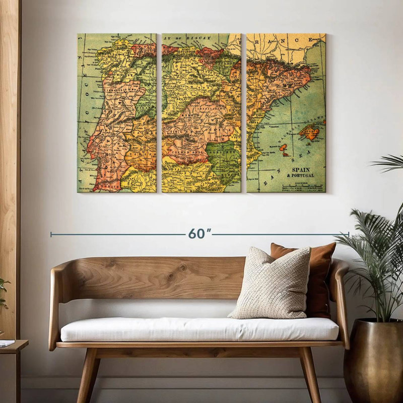 Carte de l'Espagne et du Portugal, H 32 po x l 50 po