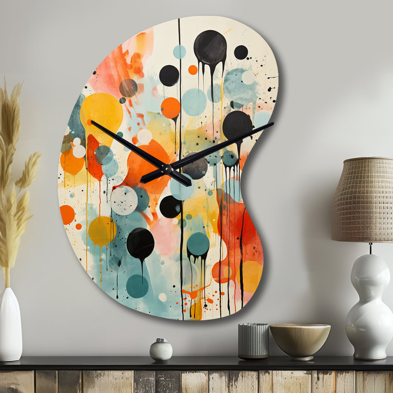 Abstraction atomique colorée du milieu du siècle I - horloge murale asymétrique moderne en métal de style Mid-Century, Petit