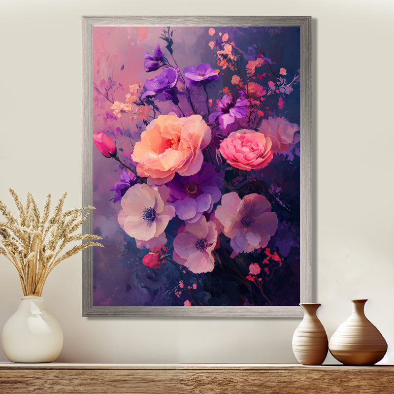 Sherita - Floral Wall Art Prints, H 32 po x l 24 po, Reproduction encadrée sans passe-partout, Argent argent