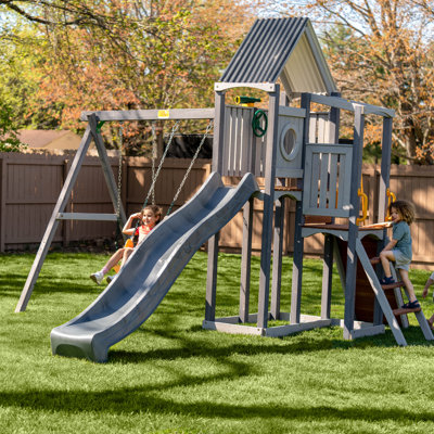 Jack & June Haven II Cedar Swingset with Swings, Slides, and Accessories – Backyard Outdoor Playground Equipment – 100% Cedar Wood – Multiple Playset Configurations for Kids of All Ages