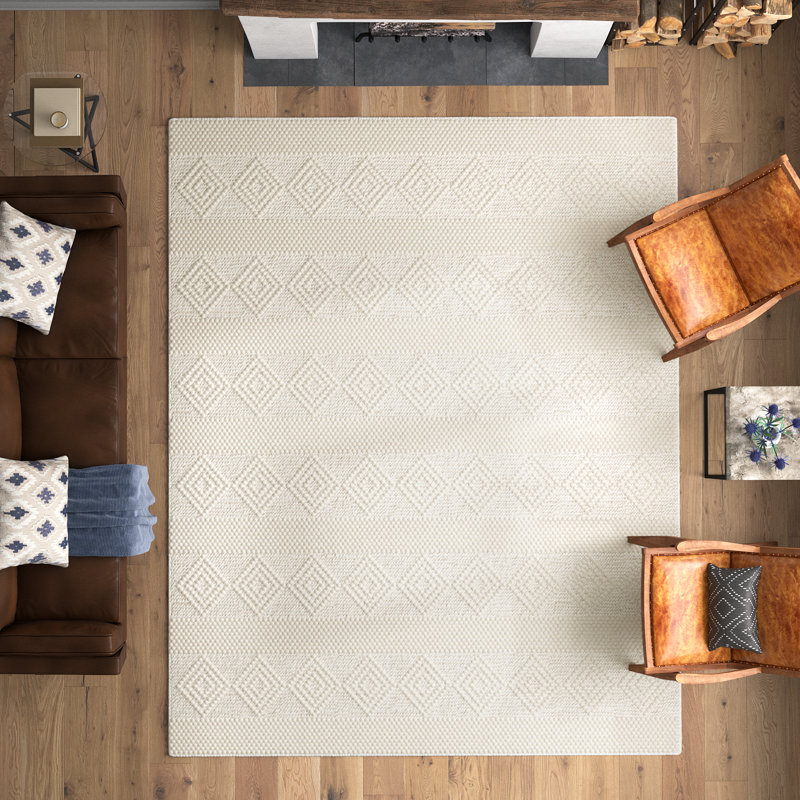 Latrissa Flatweave Wool Beige Area Rug, Rectangle 8' x 10'