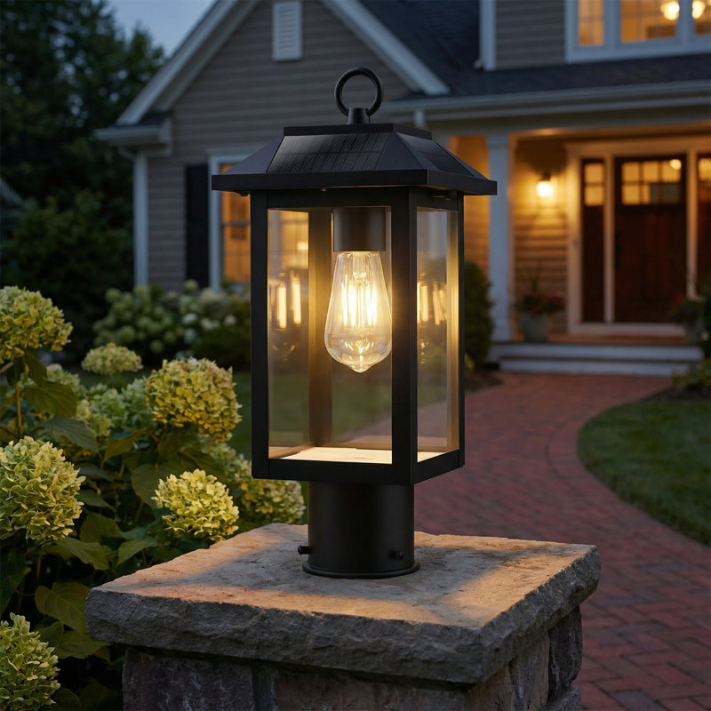 Solar Post Light 2-Pack - Vintage Outdoor Lantern with Dusk to Dawn Sensor, Waterproof Aluminum Fixture & Cool White Bulb Included for Pole, Pillar, Pathway & Driveway