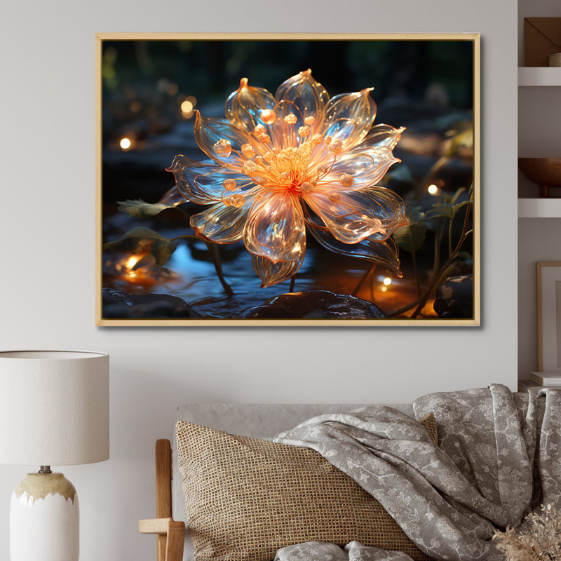Fleurs de cristal pêche - impression, H 30 po x l 40 po x P 1,5 po, Cadre naturel flottant