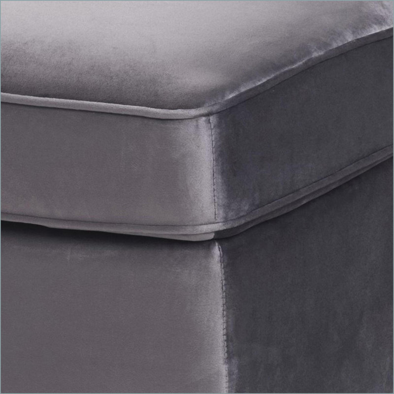 Ottoman Slate Gray Contemporary Industrial with Pocket Coils &amp; Faux Fur Pillows | Brushed Silver Legs, Gray Velvet