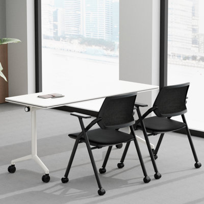 Niaja 3 Pcs Training Room Table Set 1  Flip-Top Table & 2 Training Chairs BIFMA-Certified