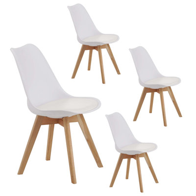 Set Of Four Modern Dining Chairs With Wooden Legs, High-Density Cushions, And Durable PU Leather For Comfort And Style In Any Setting