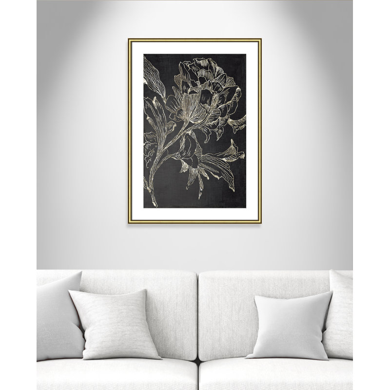 «Clarendon Golden Flower Folklore I» par Asia Jensen, reproduction de cadre photo, H 36,75 po x l 26,75 po, Cadre doré
