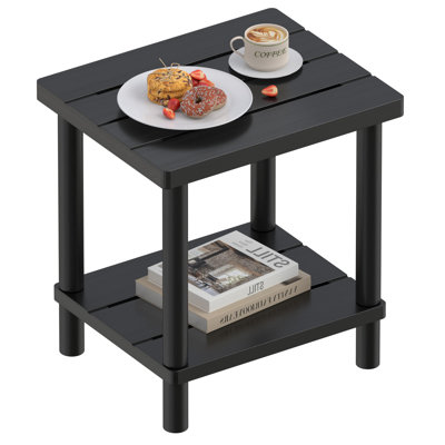 Outdoor Side Table, 2-Tier Small Outdoor Table For Patio, For Outside Or Indoor, Bamboo End Table For Pool, Porch, Weather Resistant Easy Maintenance