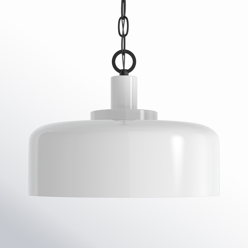 White Metal Pendant Light with Black Chain, 14 Inches