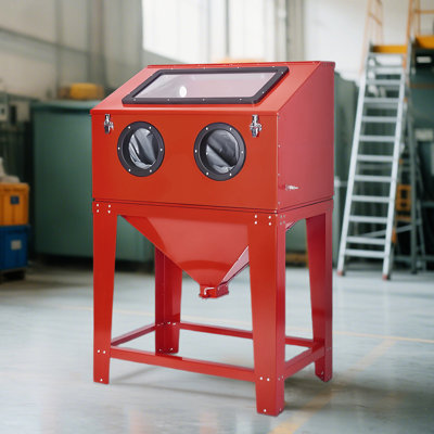 90 Gallon Heavy Duty Sandblasting Cabinet with LED Lights, 40-90 PSI Sand Blaster with Blasting Gun and 4 Ceramic Nozzles for Paint and Rust Removal