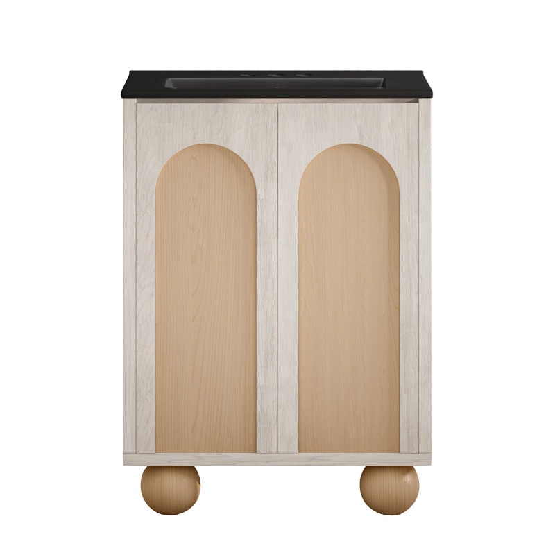Plaisir II 24" Freestanding Bathroom Vanity In Oak 3-Hole Centerset Sink Top, White Oak, Black