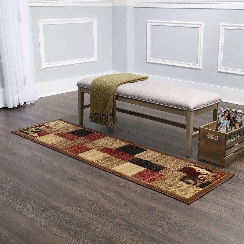 Tapis brun / rouge Esqueda, Tapis de couloir 1 pi 9 po x 6 pi 9 po