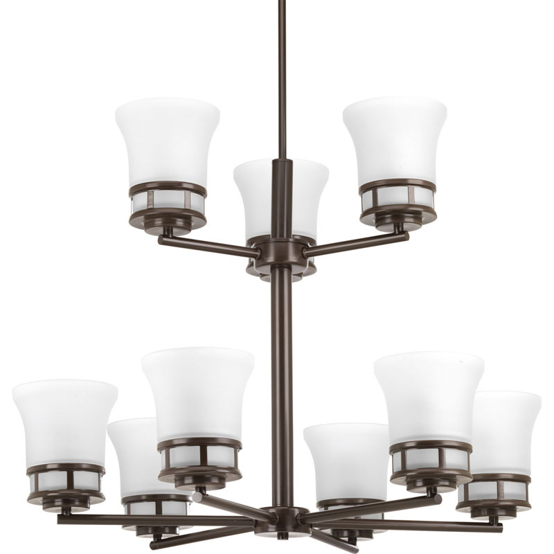 Lustre à niveaux ombrés 9 lumières Tashina, Bronze antique