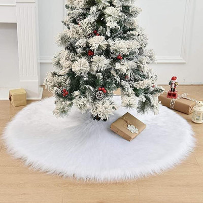 Jupe d'arbre de Noël 60 pouces, très grande fausse fourrure épaisse, velours moelleux blanc pour un joyeux Noël