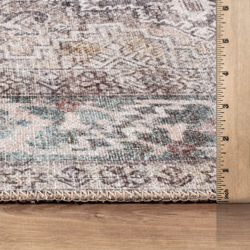 Calista Beige Medallion Flatweave Rug – Washable With Non-Slip Backing, Rectangle 5' x 7', Beige
