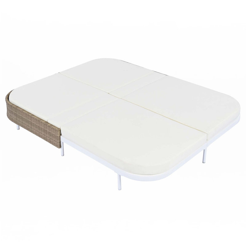 Patio Rattan Daybed With 5-Position Adjustable Backrest And Removable Cushions&Pillows, White