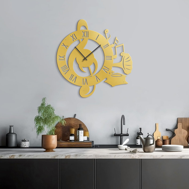 Grande horloge murale silencieuse en métal, L 36 po x H 36 po, Or