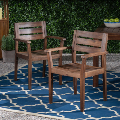 Ensemble de 2 chaises de salle à manger, fauteuil de patio en bois d'acacia, pour cour, bord de piscine, jardin