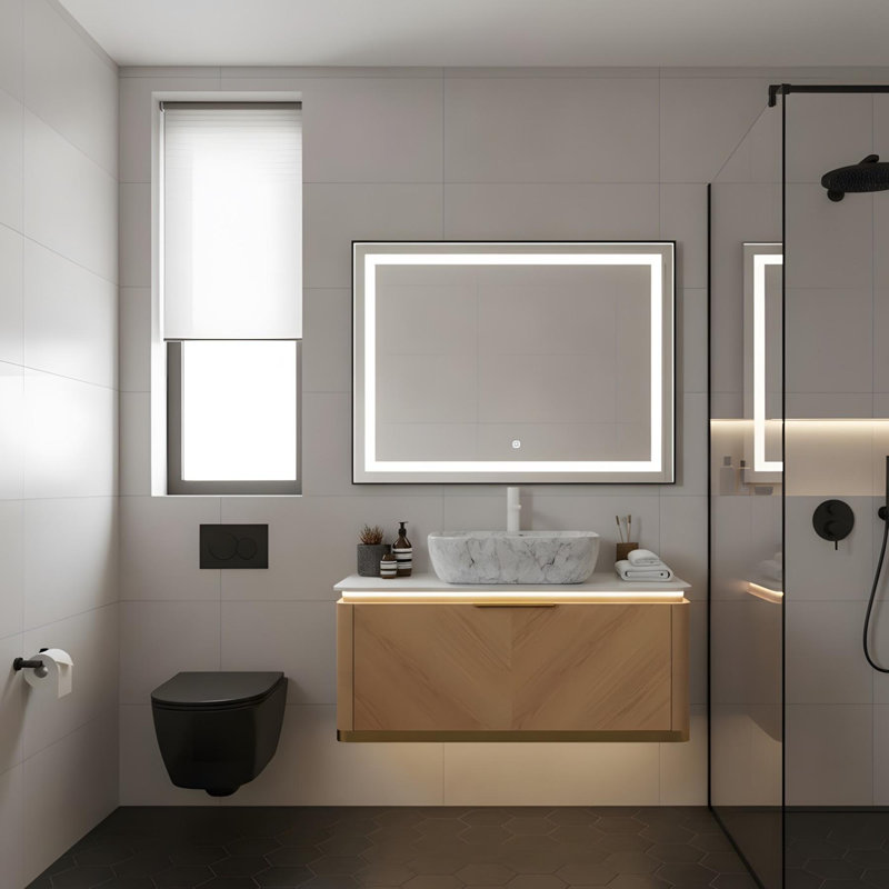 Meuble-lavabo mural 36 po avec tiroir et vasque rectangulaire en marbre, 36"