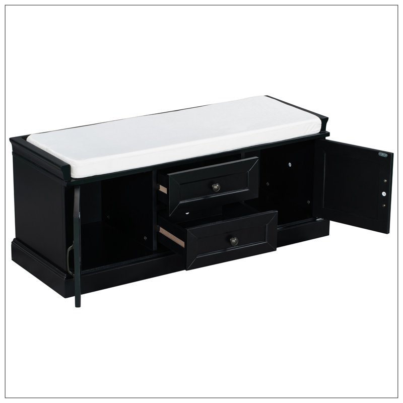 42.5" Wide Shoe Storage Bench With Cushion Storage Bench with 2 Drawers and 2 Cabinets, Black