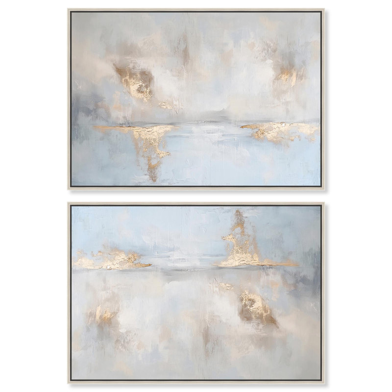 «Erosion Set Canvas Coastal Abstracts» par Art Remedy, H 25 po x l 37 po, Encadrement argenté
