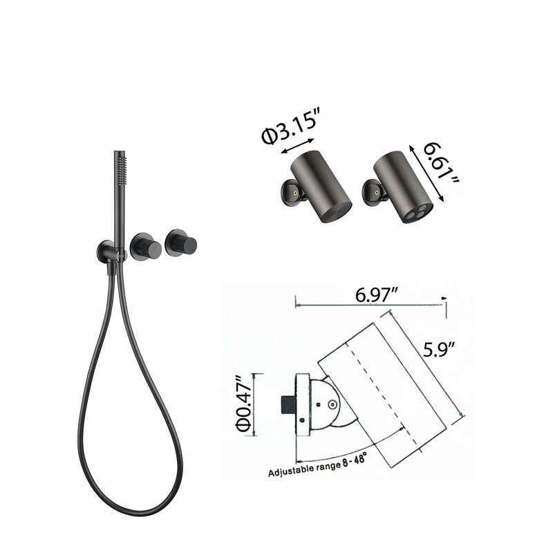 Lamh 3-Function Digital Shower System with LED Temp Display Rough-In Valve Body Included, Gunmetal Gray