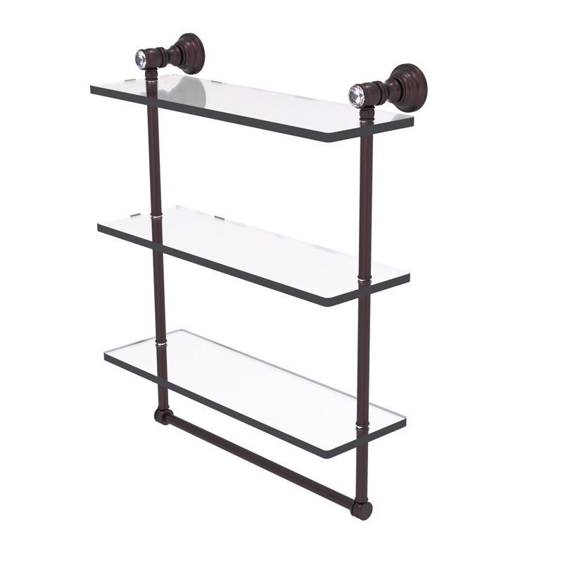 Freyja 3 Piece Glass Tiered Shelf with Towel Bar, 5.54" H x 16" W x 19.7" D, Antique Bronze