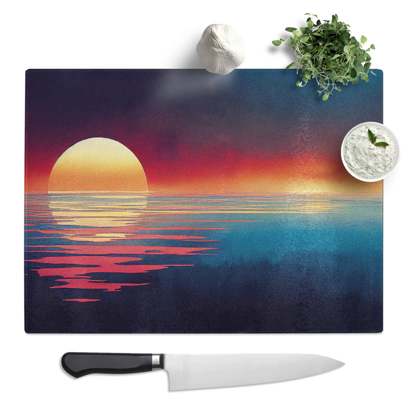 Flowing Sunset Seascape  Glass Chopping Board