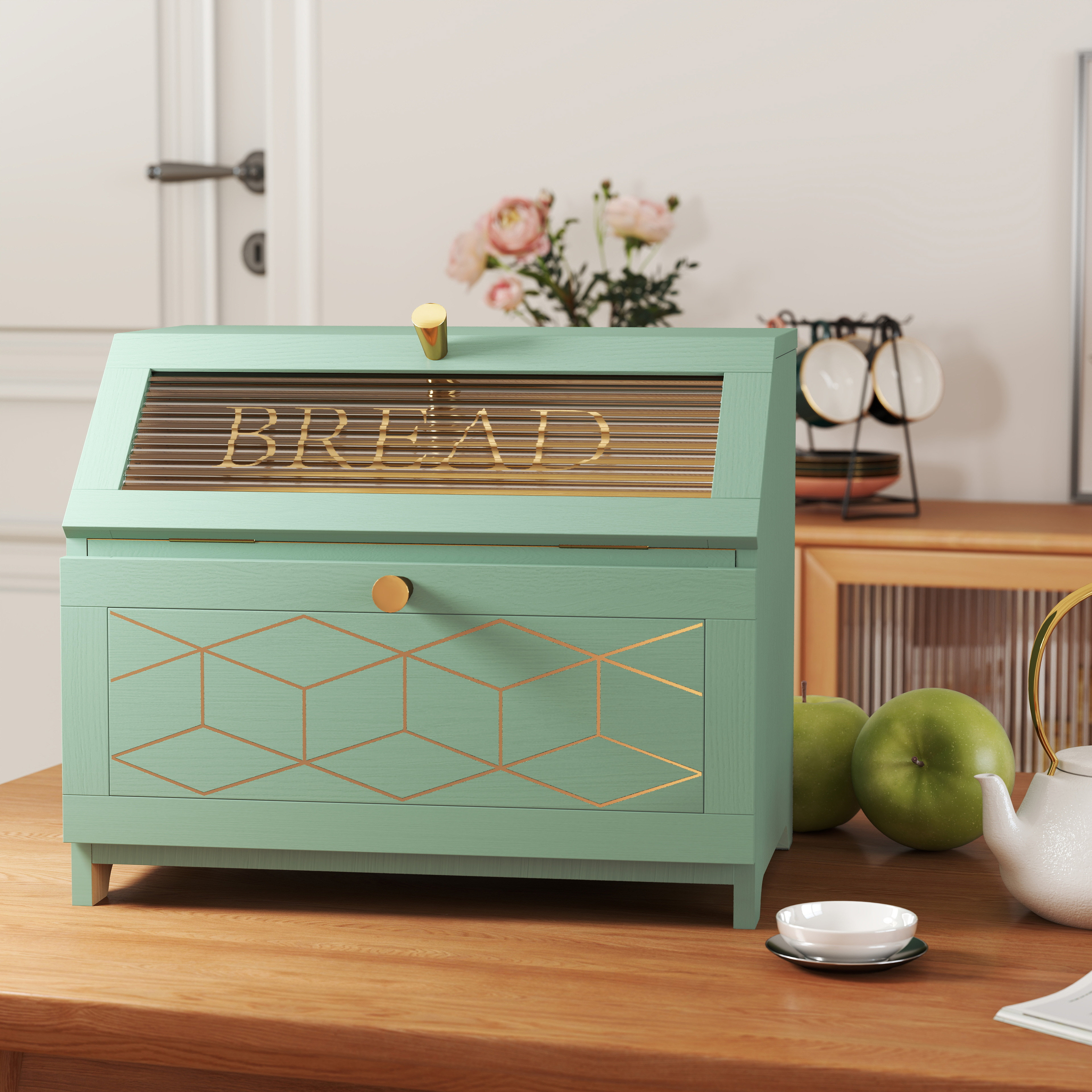 Latitude Run® Geometric Pattern Bread Box - Stylish Storage Solution for Kitchen | Wayfair