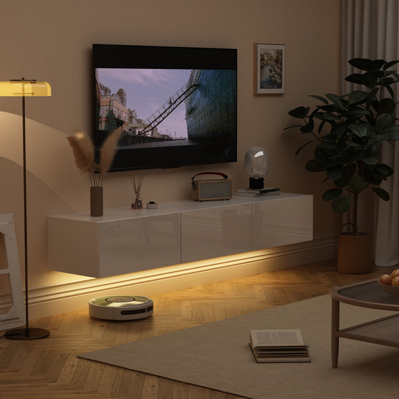 Meuble télé moderne avec lumières DEL réglables, Blanc