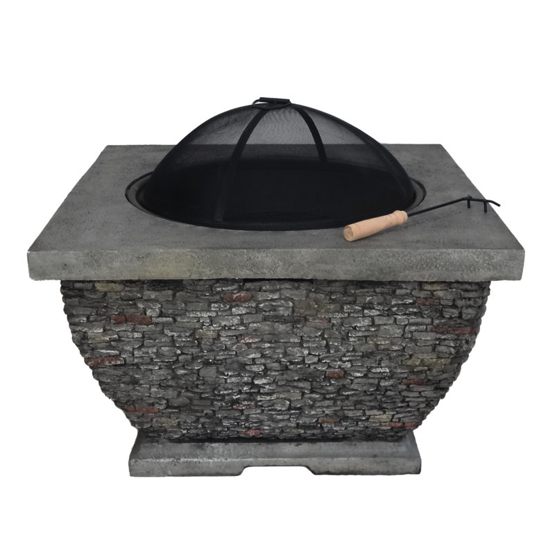 Grey 32" Concrete Fire Pit - Add Warmth To Outdoor Life Wood Burning Patio Heat Focus Point