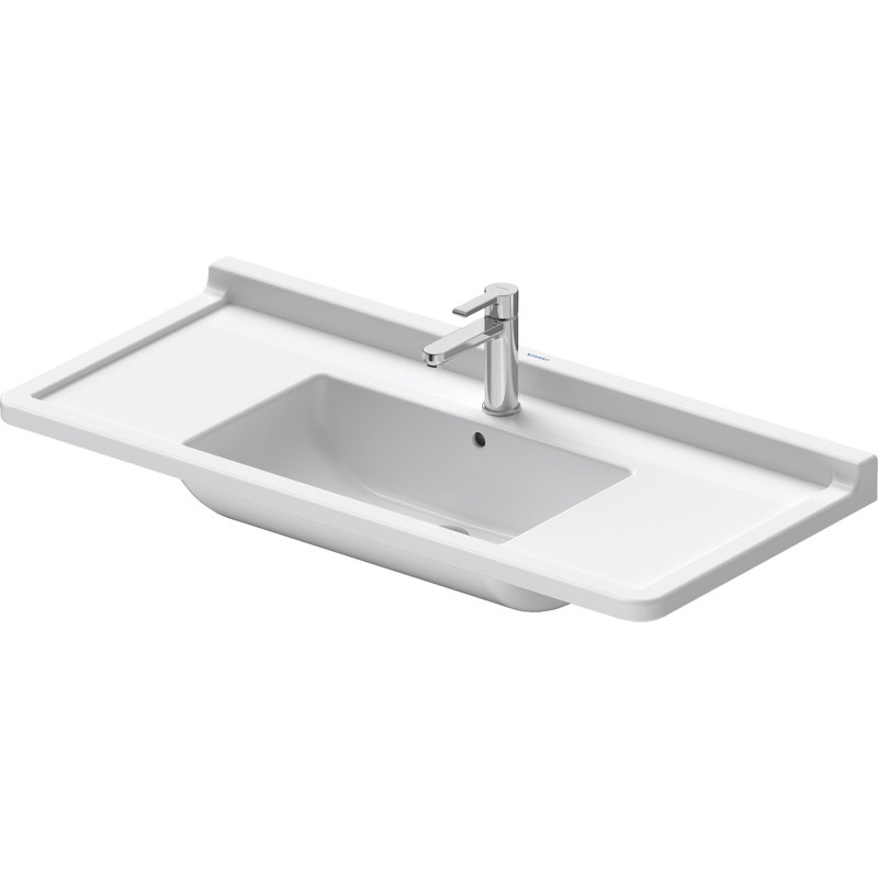 Duravit Starck 3 3-Hole White Ceramic Rectangular Wall Mount Bathroom Sink with Overflow
