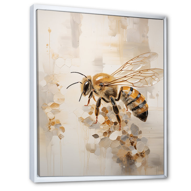 Minimalisme buzzing abeille sur toile, H 20 po x l 12 po x P 1 po, Cadre flottant blanc