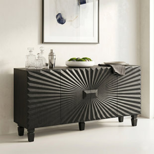 59'' Modern Buffet Sideboard with 4 Sunburst Doors,Credenza Storage Cabinet with Solid Wood Legs,Large Storage Cabinet for Kitchen Dining Living Room Entryway