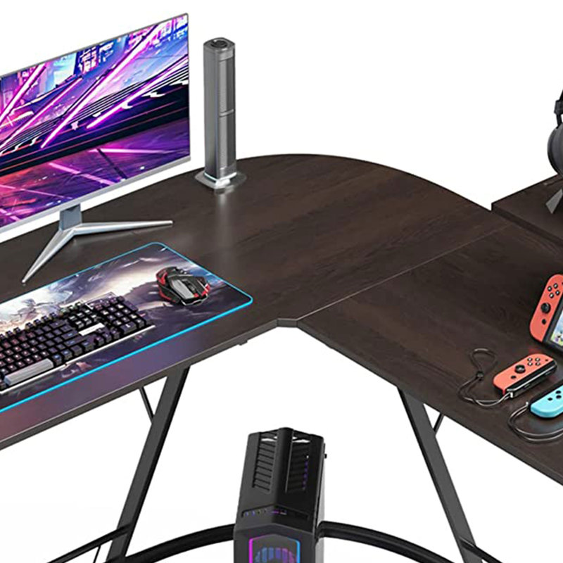 L-Shaped Steel Writing Desk and Computer Desk, Brown