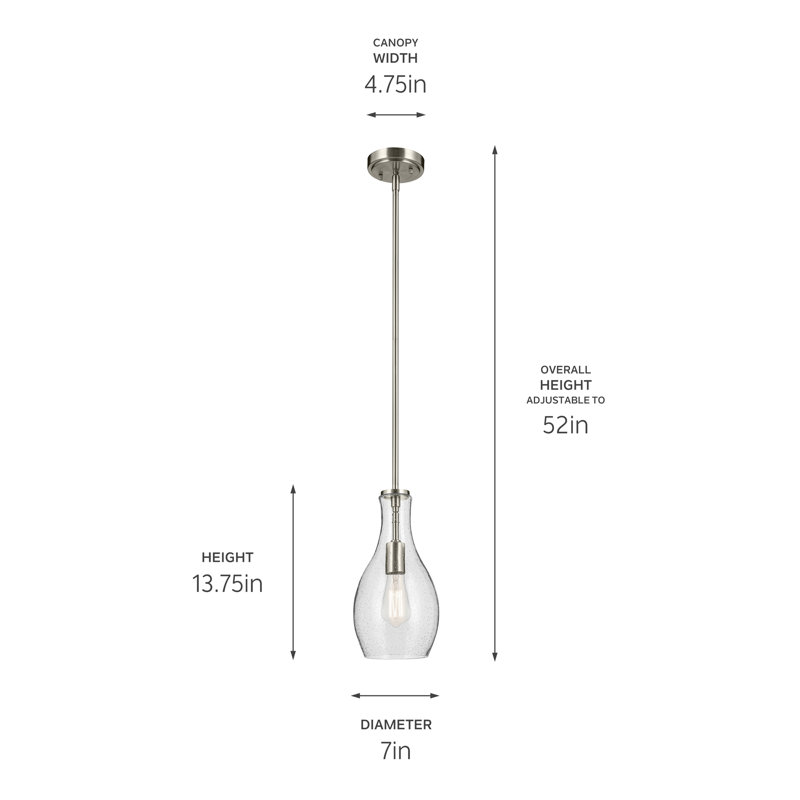1-Light Brushed Nickel Modern Pendant with Seeded Glass Shade, Brushed Nickel