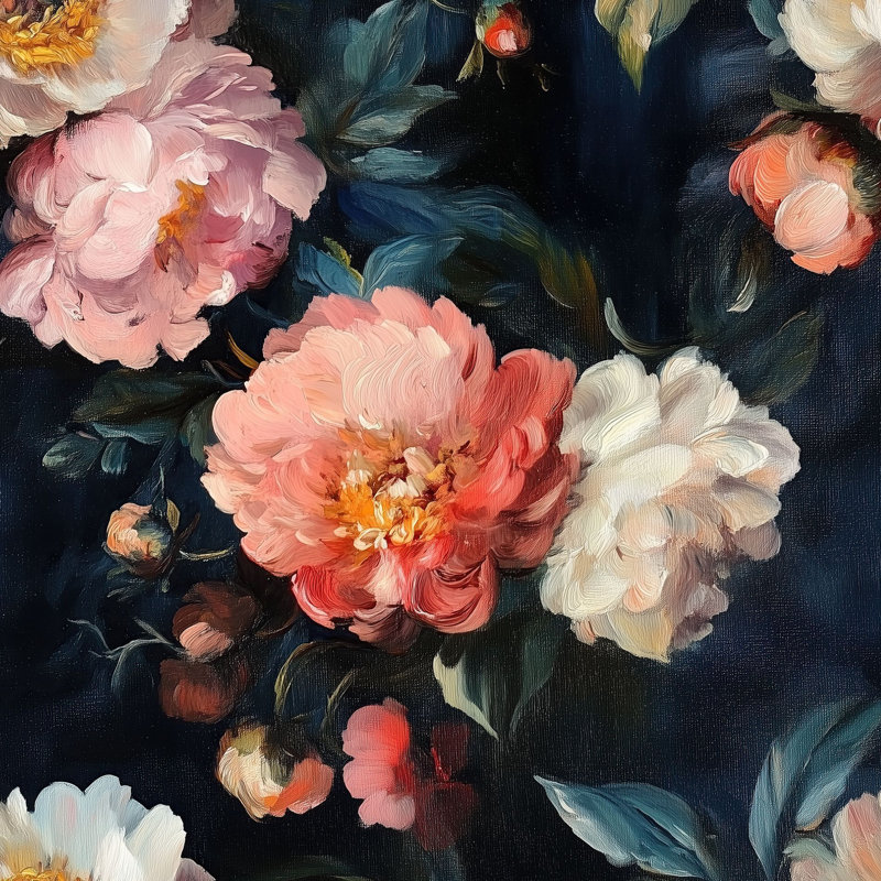 Papier peint floral pivoine foncé